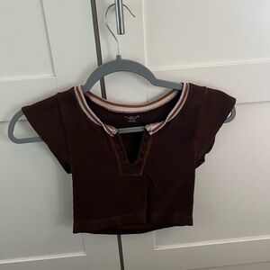 Urban Outfitters Brown Cropped Tee with Sporty Neckline